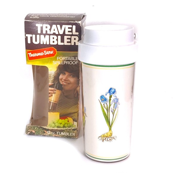 ThermoServ Travel Tumbler IRIS with Original Box Vintage NEW Old Stock 12oz - Picture 4 of 9